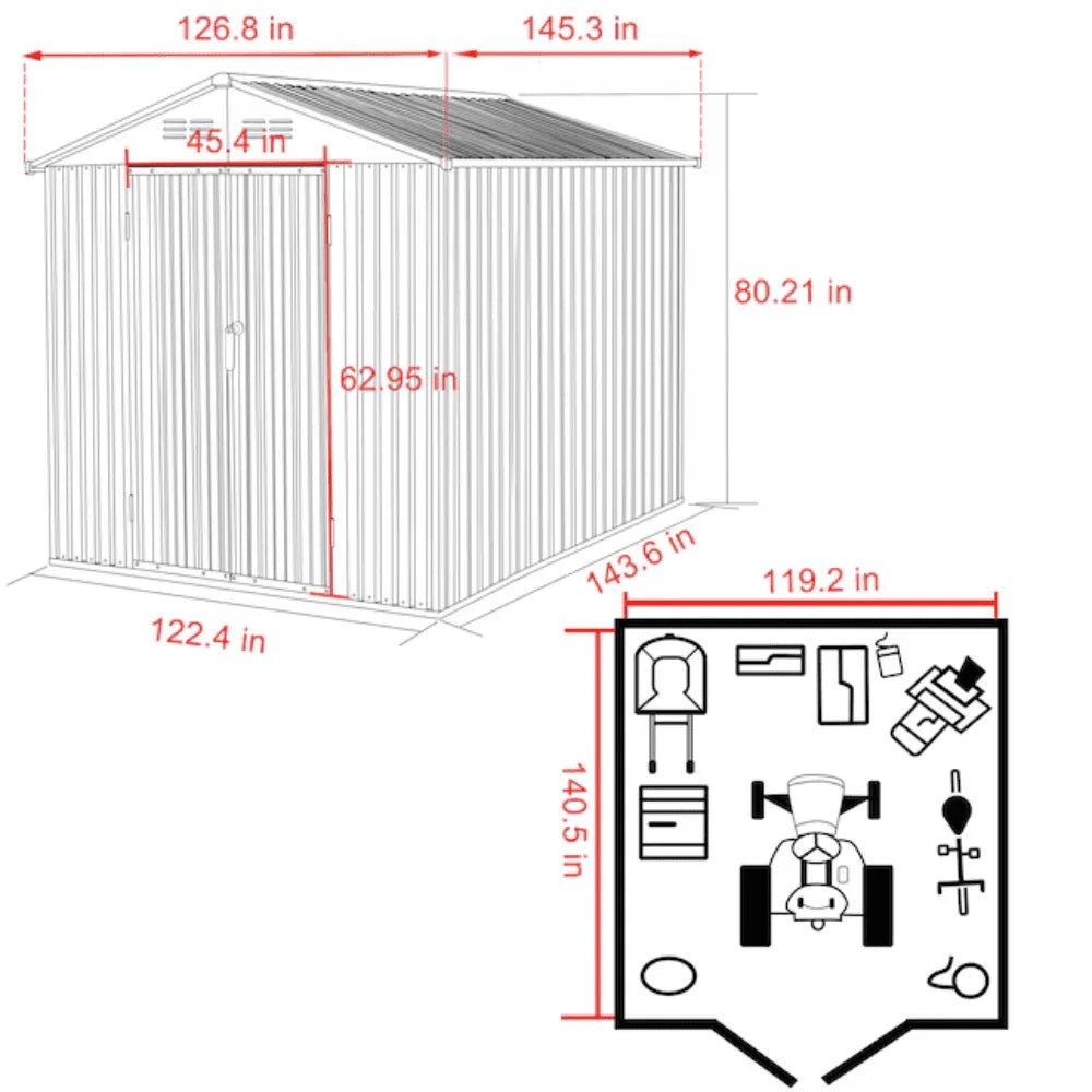 Veikous 10 ft. x 12 ft. Outdoor Metal Storage Shed with Lockable Door and Vents, Gray - Prioka