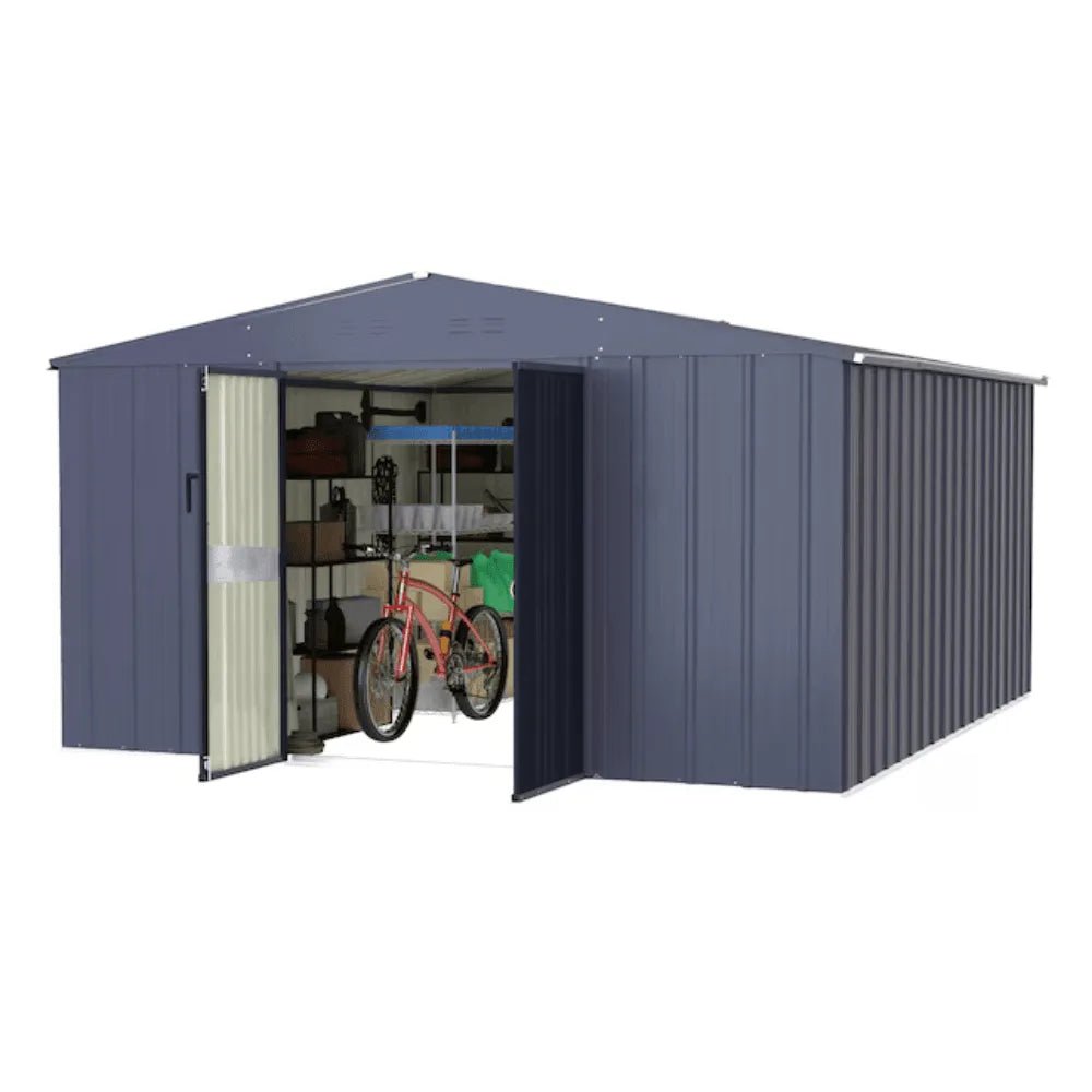 Veikous 10 ft. x 12 ft. Outdoor Metal Storage Shed with Lockable Door and Vents, Gray - Prioka