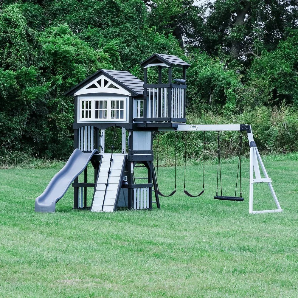 Whispering Point Outdoor Wooden Swing Set with Shipping Assembly Included - Prioka
