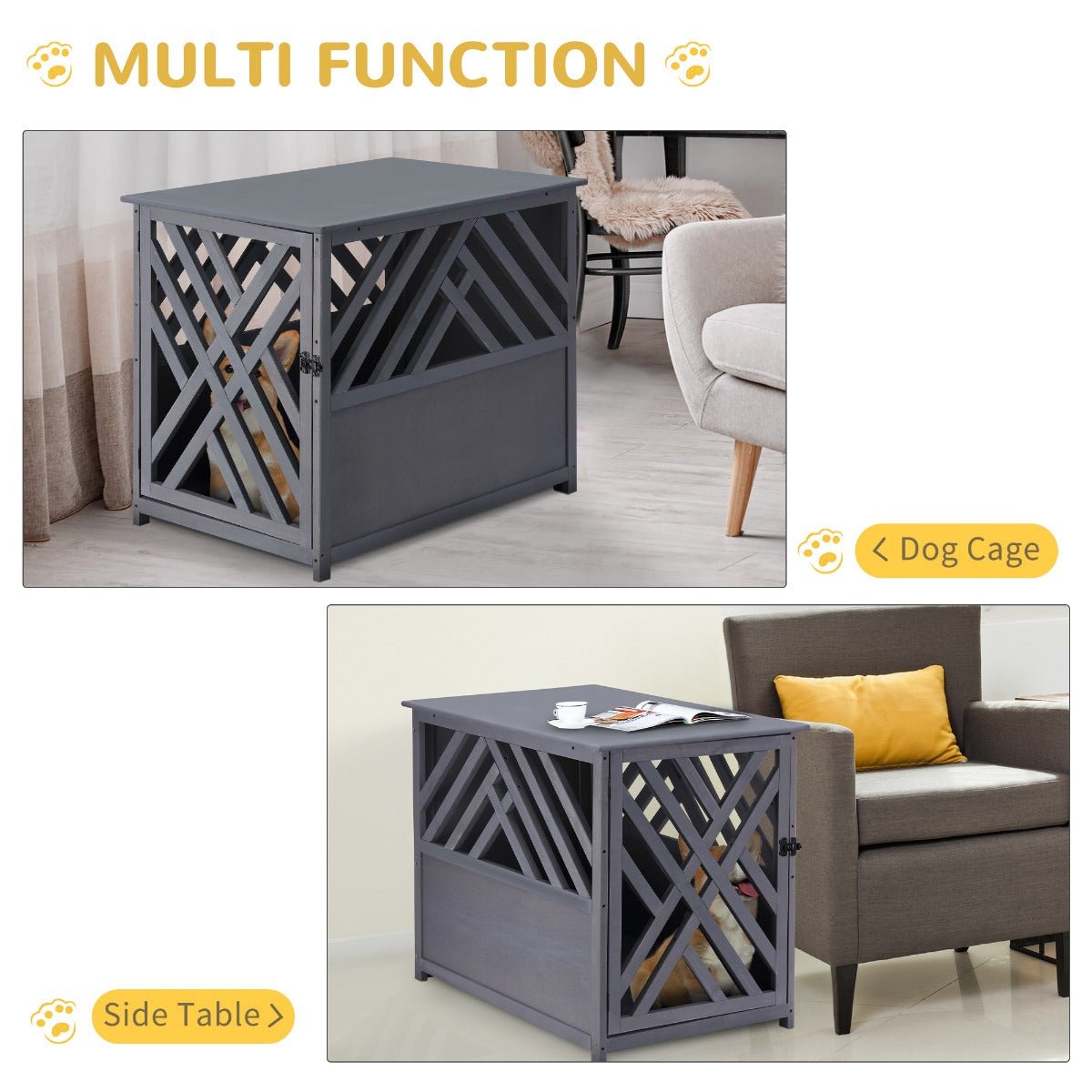 Wood Dog Crate Small Dog Cage Furniture Style Dog Kennel Lattice for Indoor Use with a Unique Slant Aesthetic Design - Prioka