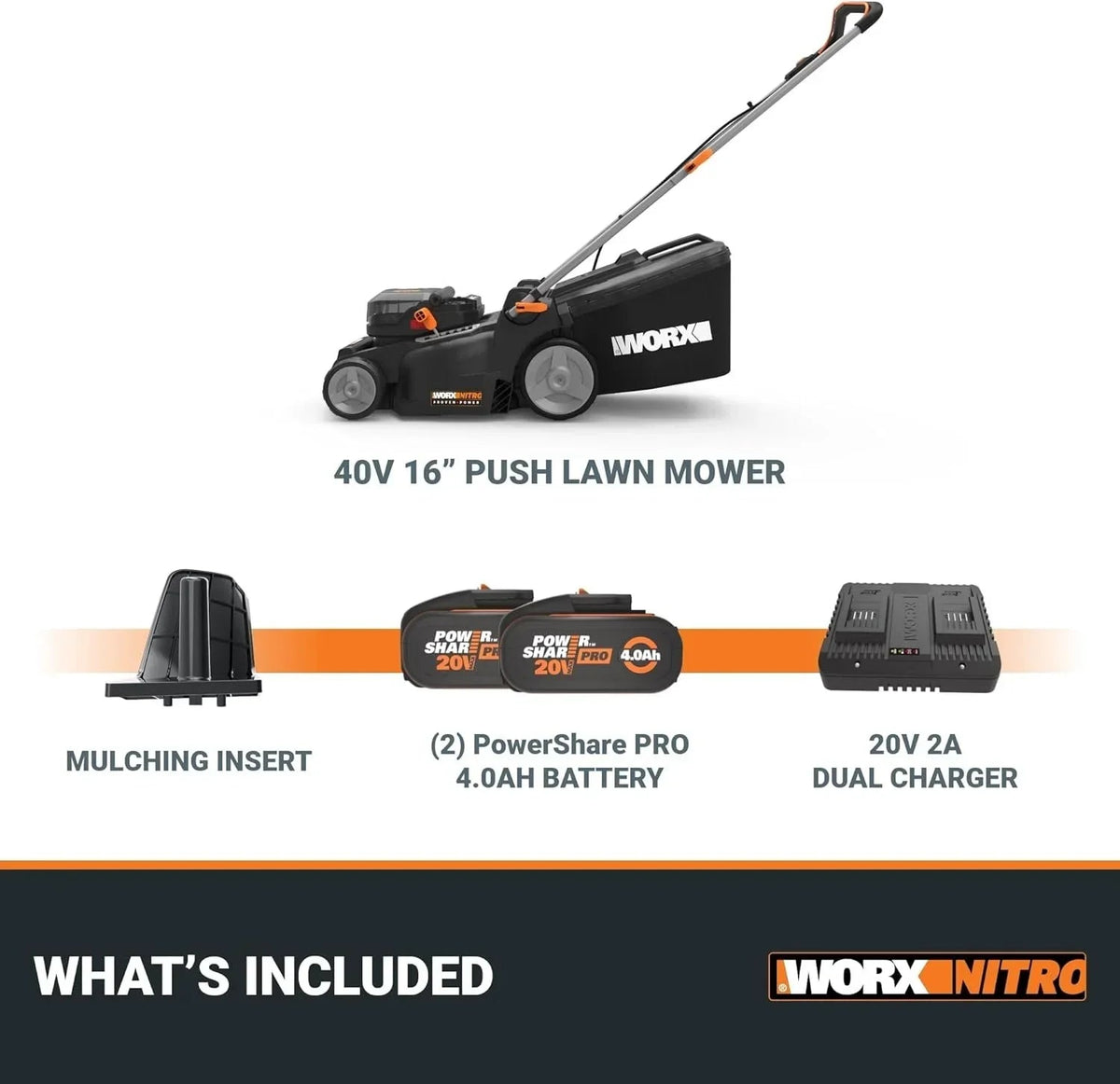 WORX Nitro 40V 16″ Cordless Lawn Mowers w/Brushless Motor 2.0 & Intellicut. - Prioka