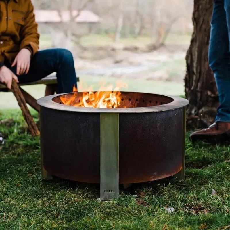 X Series 28 Inch Round Cortens Steels Wood-Burning Fire Pit in Stainless Steel by Breeo - Prioka