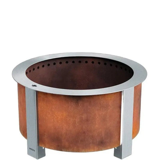 X Series 28 Inch Round Cortens Steels Wood-Burning Fire Pit in Stainless Steel by Breeo - Prioka
