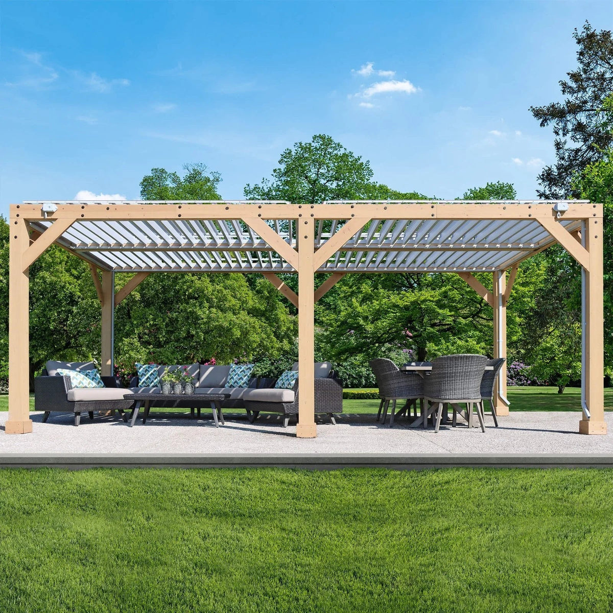 Yardistry 10×20 ft Natural Cedar Wooden Louvered Pergola - Prioka