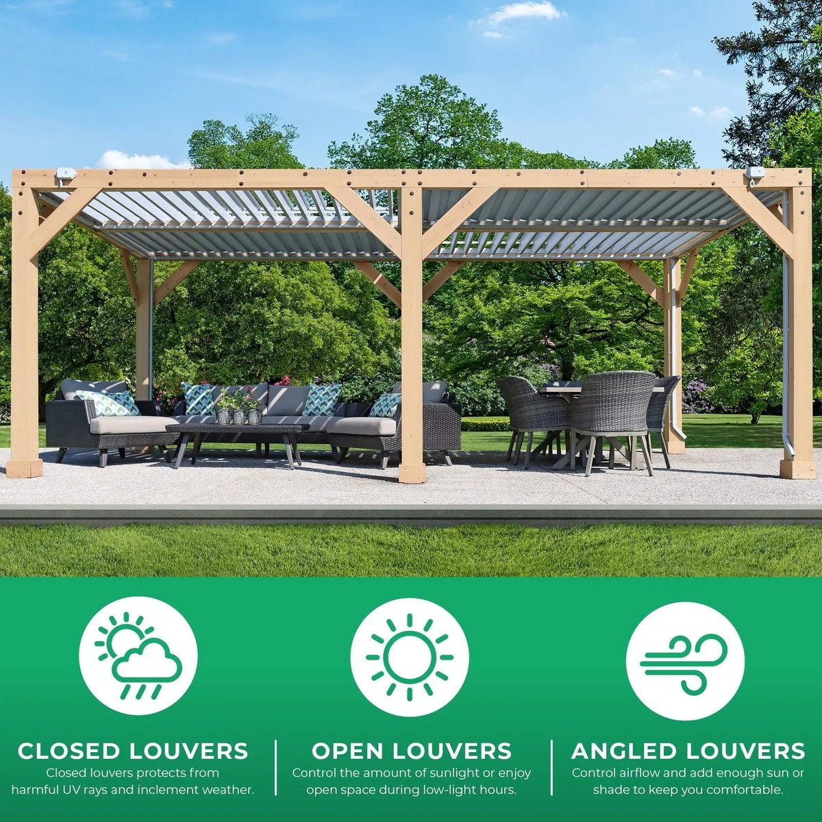 Yardistry 10×20 ft Natural Cedar Wooden Louvered Pergola - Prioka