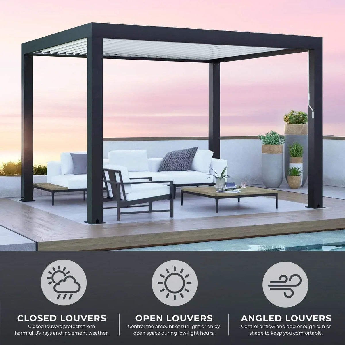 Yardistry Aluminum Louvered Pergola 12×12 ft - Prioka