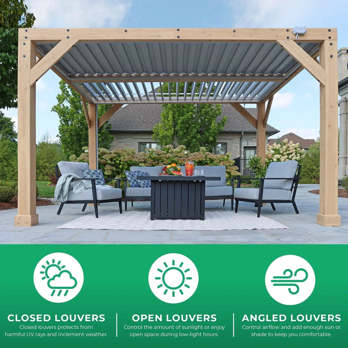 Yardistry Structures 10×12 Ft Cedar Wood Louvered Pergola, Natural Cedar - Prioka