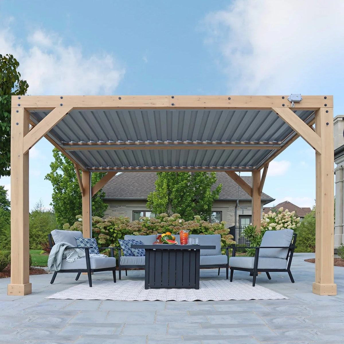 Yardistry Structures 10×12 Ft Cedar Wood Louvered Pergola, Natural Cedar - Prioka