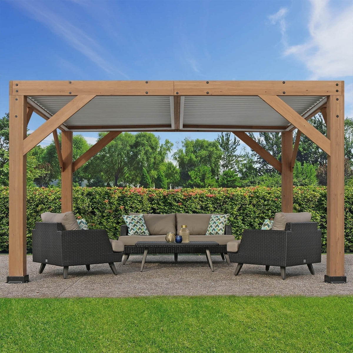 Yardistry Structures 13 x 11 ft Cedar Louvered Roof Pergola - Prioka