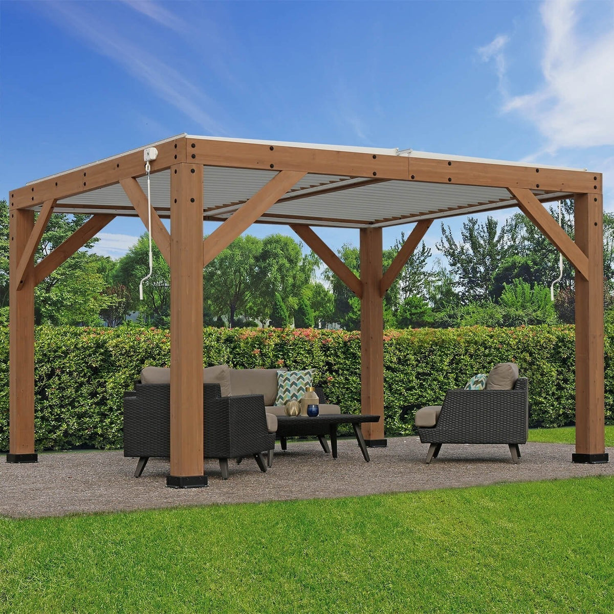 Yardistry Structures 13 x 11 ft Cedar Louvered Roof Pergola - Prioka