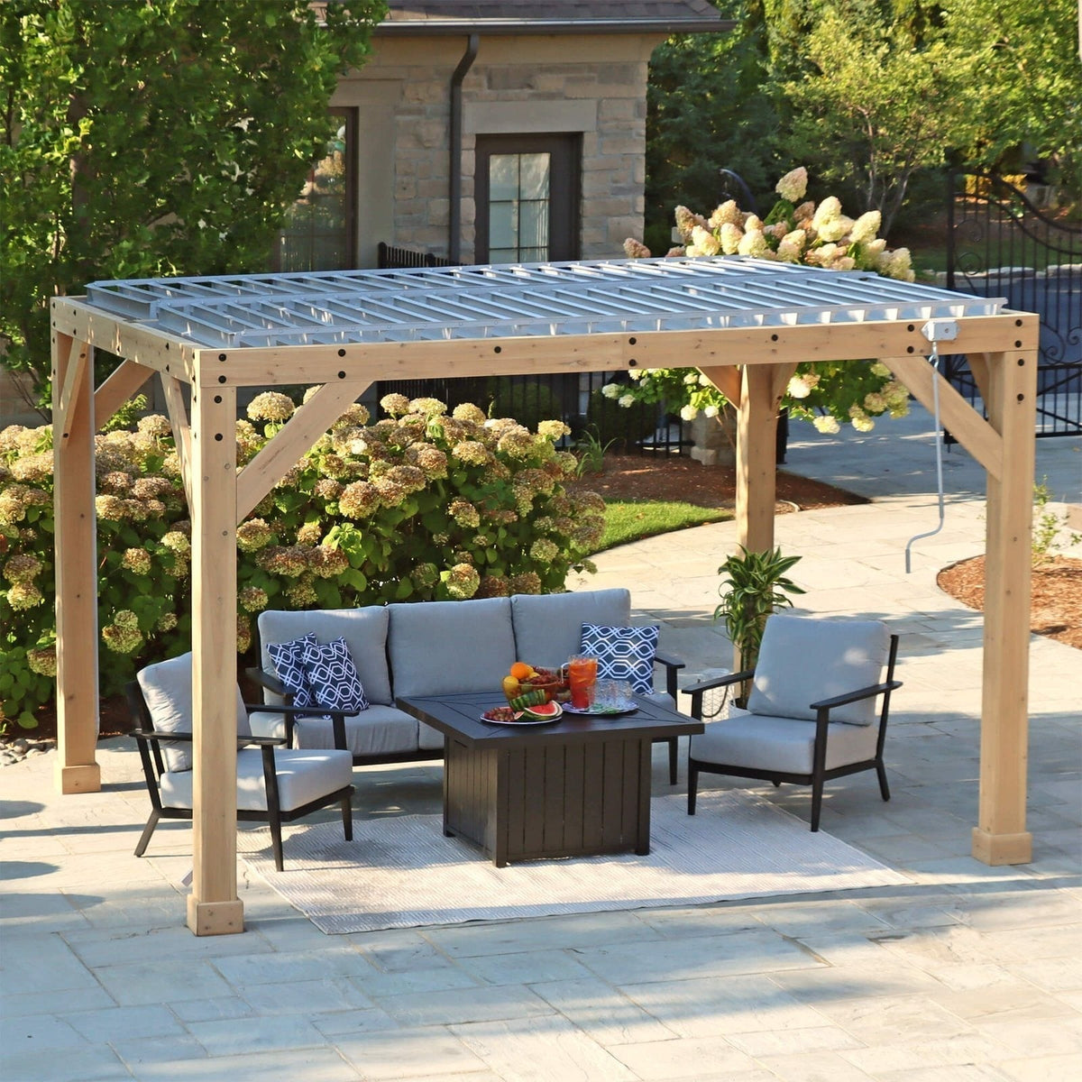 YardistryStructures 10 x 12 Ft Cedar Wood Louvered Pergola, Natural Cedar - Prioka
