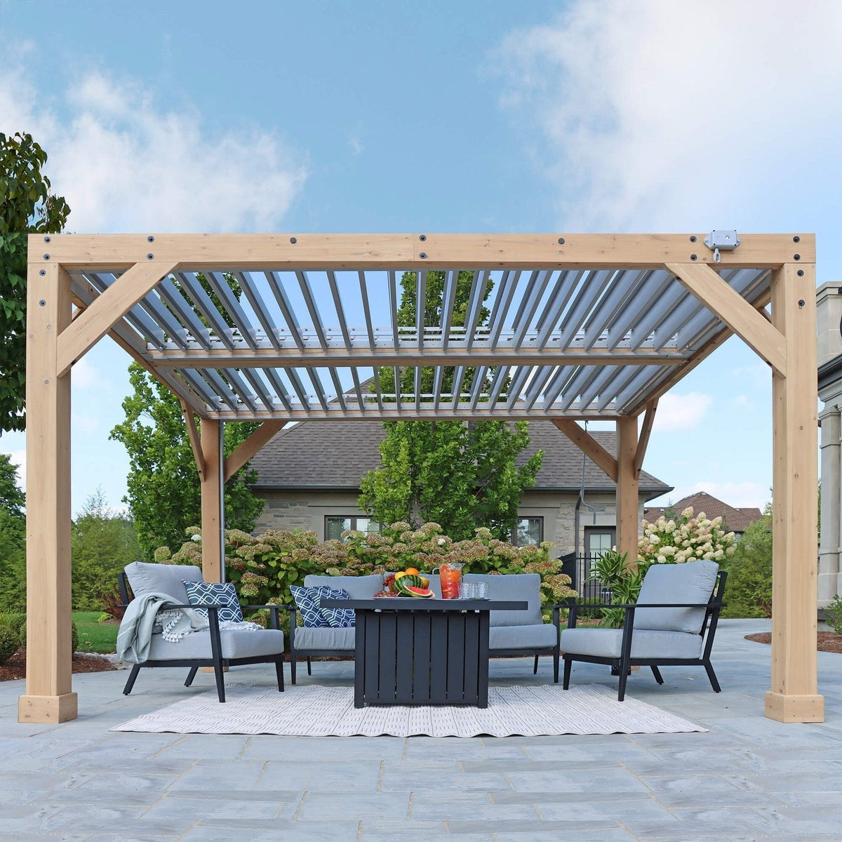 YardistryStructures 10 x 12 Ft Cedar Wood Louvered Pergola, Natural Cedar - Prioka