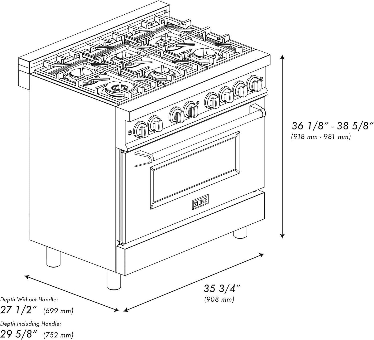 ZLINE 36 in. 4.6 cu. ft. Legacy Dual Fuel Range with 6 Burner Gas Cooktop and Electric Convection Oven in Stainless Steel (RA36) - Prioka