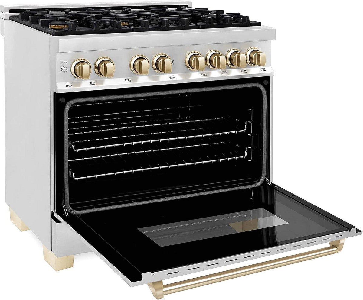 ZLINE Autograph Edition 36 Inch 4.6 Cu. Ft. Dual Fuel Range with Gold Accents, RAZ-36-G - Prioka