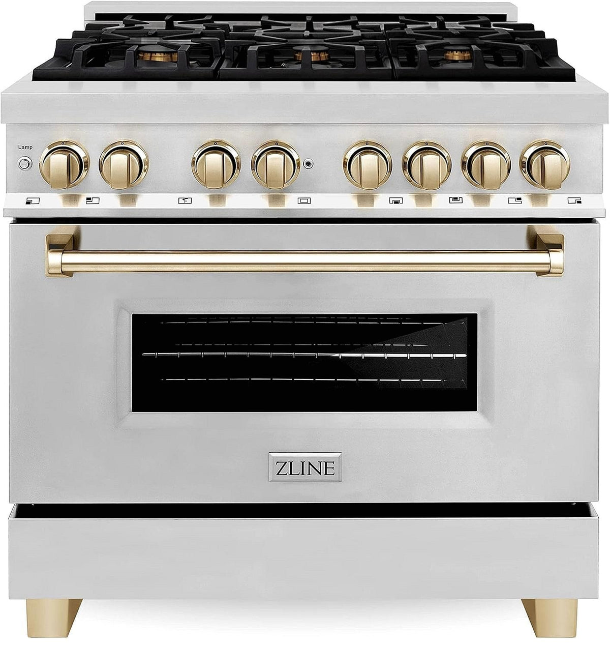 ZLINE Autograph Edition 36 Inch 4.6 Cu. Ft. Dual Fuel Range with Gold Accents, RAZ-36-G - Prioka