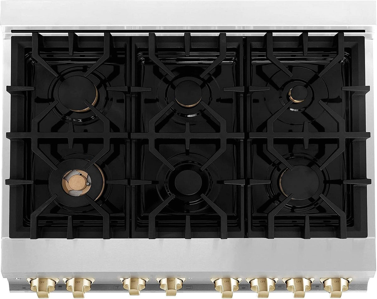 ZLINE Autograph Edition 36 Inch 4.6 Cu. Ft. Dual Fuel Range with Gold Accents, RAZ-36-G - Prioka