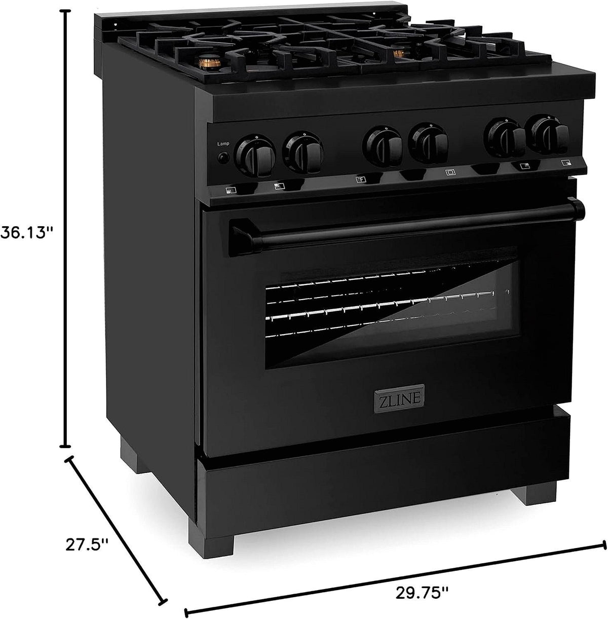 ZLINE Legacy 30-inch 4.0 Cu. Ft. Dual Fuel Range with Brass Burners, Black Stainless Steel (RAB-BR-30) - Prioka